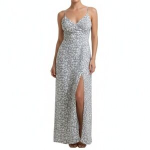 Amaryllis Floral Print Maxi Dress Size M Side Slit Cottagecore Modern Romantic